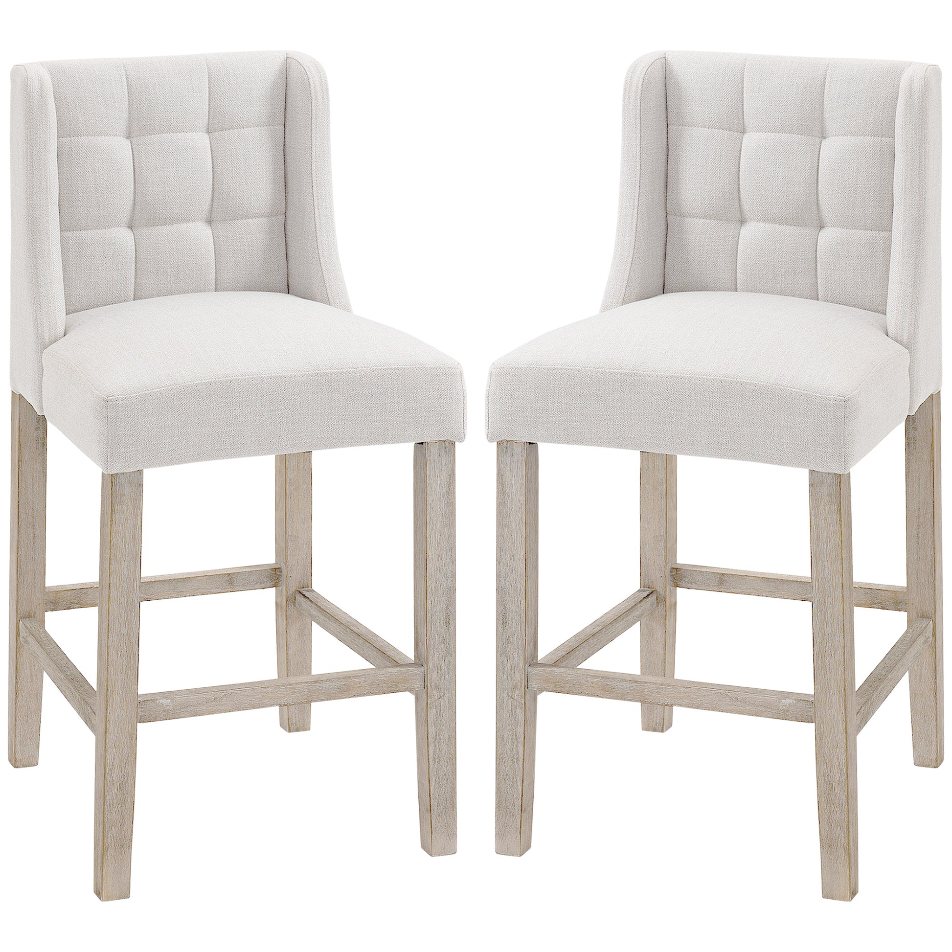 2-Piece Bar Stools Modern Kitchen Chairs Bistro Stools Bar Chairs for Kitchen with Backrest Counter Stools Linen Touch Rubberwood Beige 47 x 50 x 101 cm