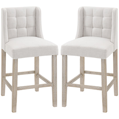 2-Piece Bar Stools Modern Kitchen Chairs Bistro Stools Bar Chairs for Kitchen with Backrest Counter Stools Linen Touch Rubberwood Beige 47 x 50 x 101 cm