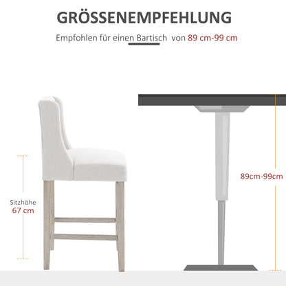 2-Piece Bar Stools Modern Kitchen Chairs Bistro Stools Bar Chairs for Kitchen with Backrest Counter Stools Linen Touch Rubberwood Beige 47 x 50 x 101 cm