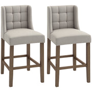 2-Piece Bar Stools Modern Kitchen Chairs Bistro Stools Bar Chairs for Kitchen with Backrest Counter Stools Linen Touch Rubberwood Beige 47 x 50 x 101 cm