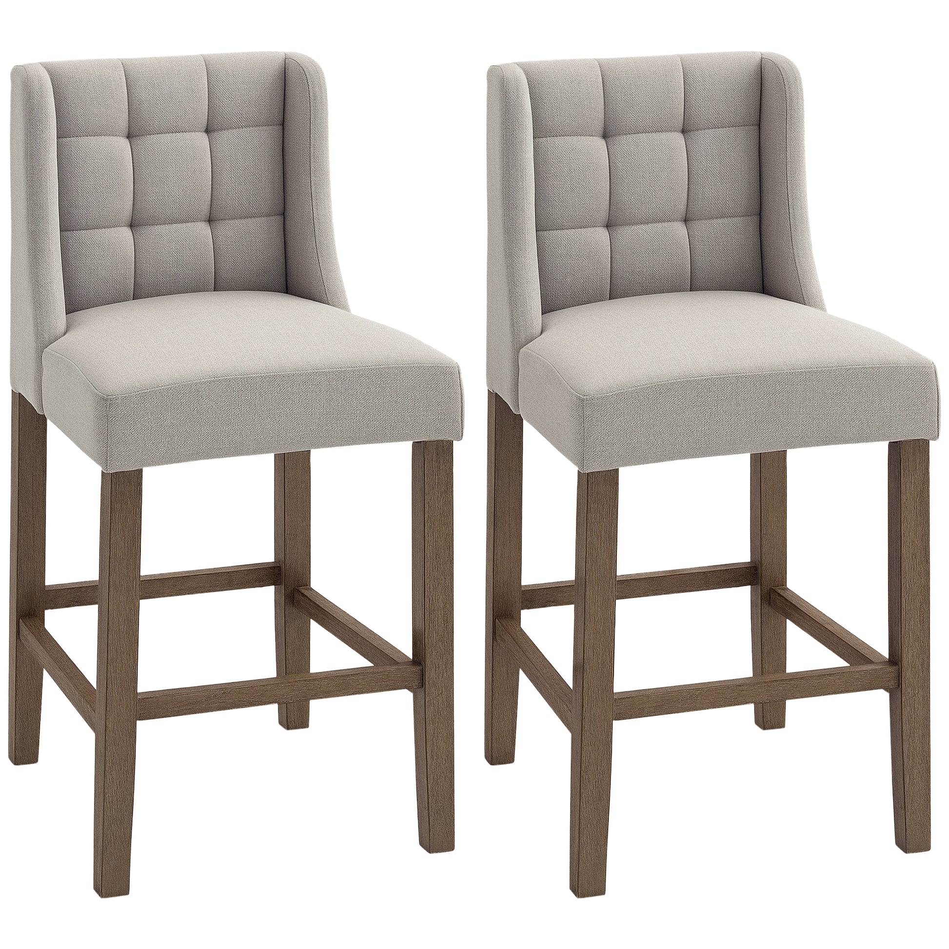 2-Piece Bar Stools Modern Kitchen Chairs Bistro Stools Bar Chairs for Kitchen with Backrest Counter Stools Linen Touch Rubberwood Beige 47 x 50 x 101 cm