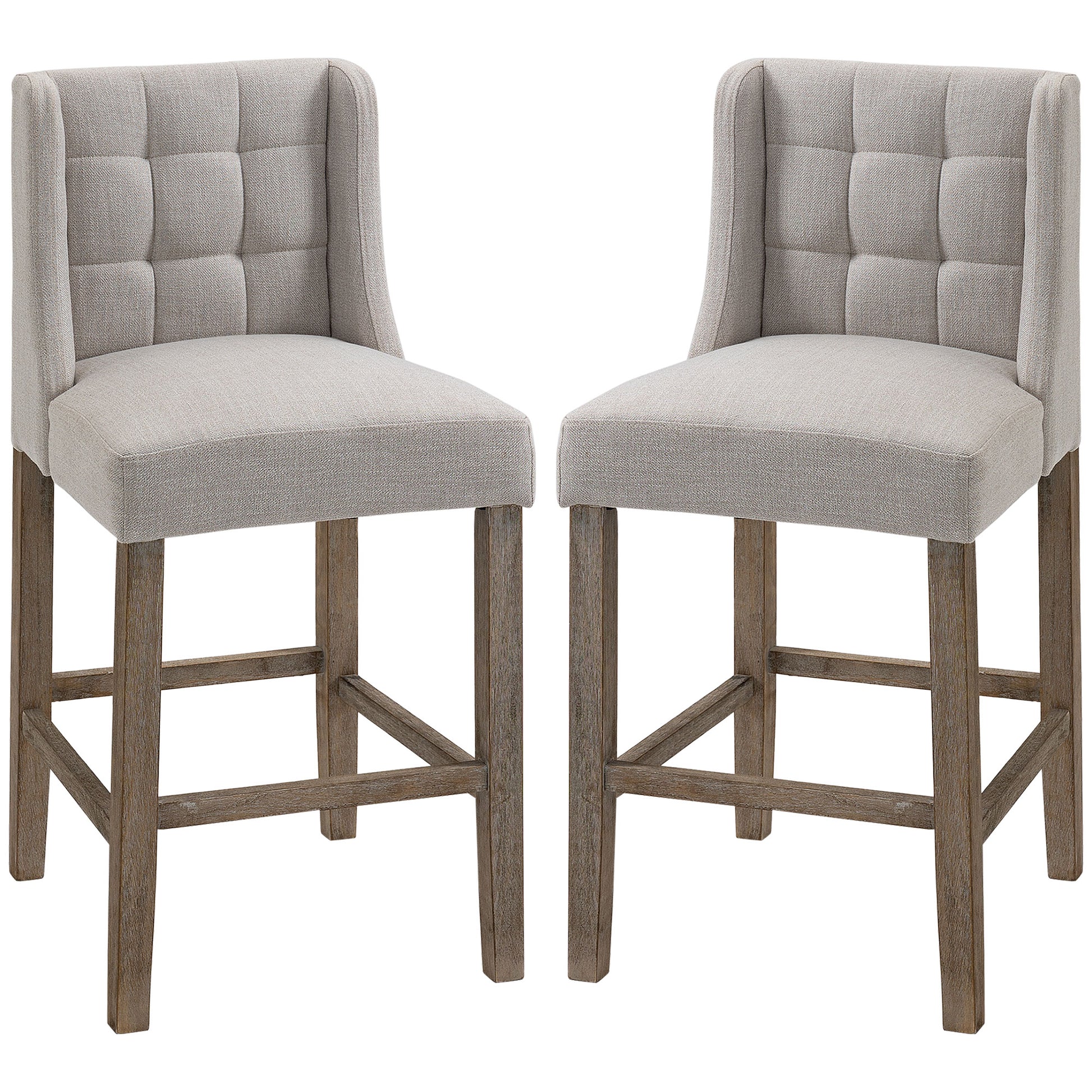 2-Piece Bar Stools Modern Kitchen Chairs Bistro Stools Bar Chairs for Kitchen with Backrest Counter Stools Linen Touch Rubberwood Beige 47 x 50 x 101 cm