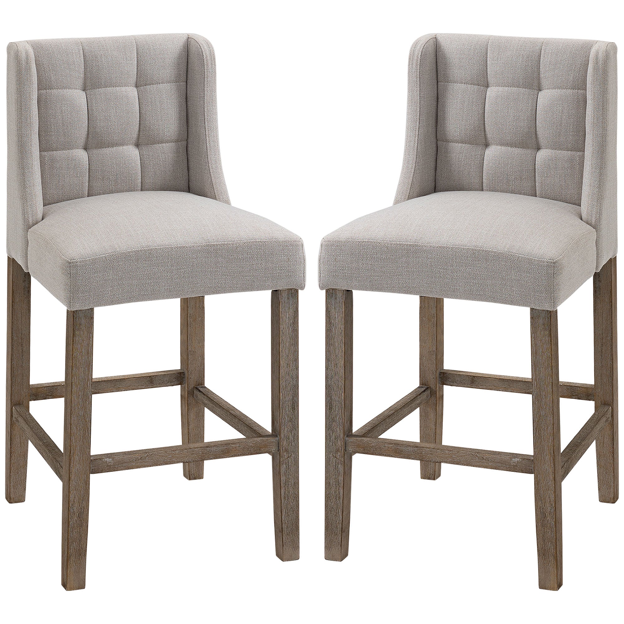 2-Piece Bar Stools Modern Kitchen Chairs Bistro Stools Bar Chairs for Kitchen with Backrest Counter Stools Linen Touch Rubberwood Beige 47 x 50 x 101 cm