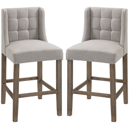 2-Piece Bar Stools Modern Kitchen Chairs Bistro Stools Bar Chairs for Kitchen with Backrest Counter Stools Linen Touch Rubberwood Beige 47 x 50 x 101 cm