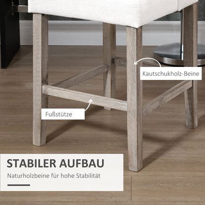 2-Piece Bar Stools Modern Kitchen Chairs Bistro Stools Bar Chairs for Kitchen with Backrest Counter Stools Linen Touch Rubberwood Beige 47 x 50 x 101 cm