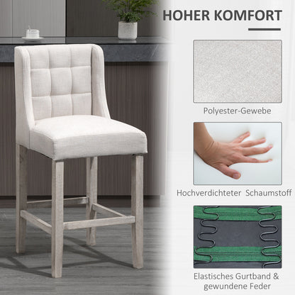2-Piece Bar Stools Modern Kitchen Chairs Bistro Stools Bar Chairs for Kitchen with Backrest Counter Stools Linen Touch Rubberwood Beige 47 x 50 x 101 cm