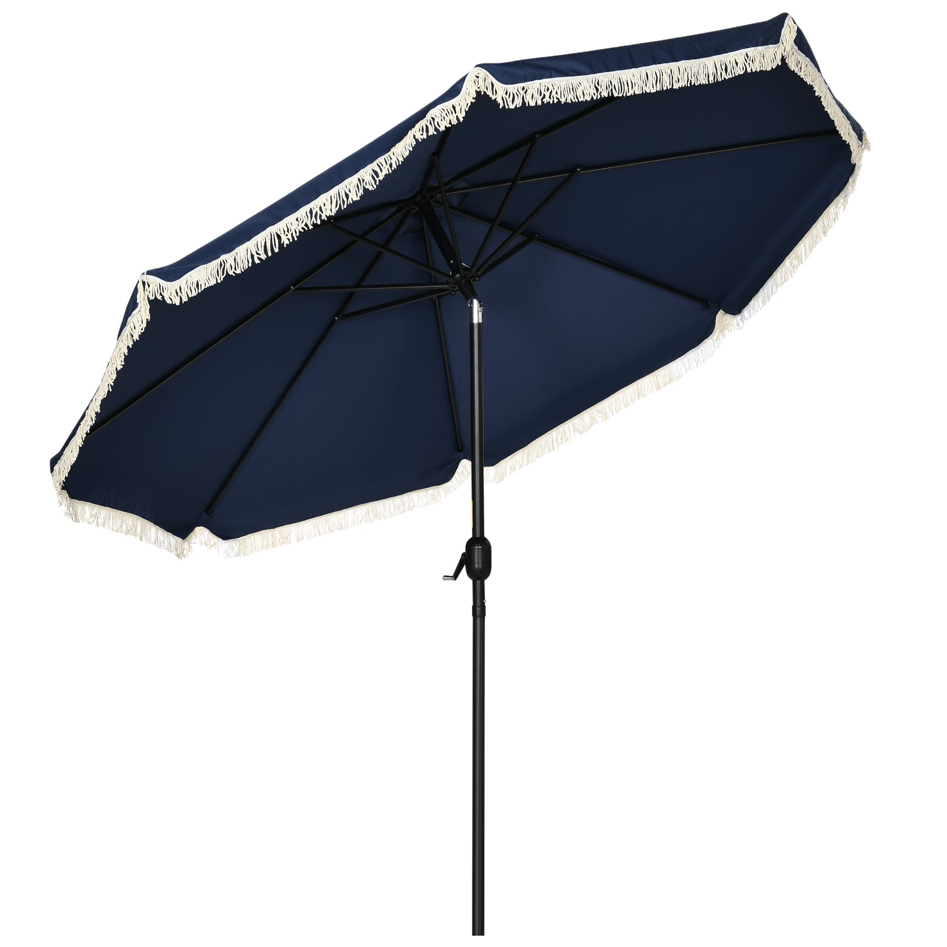 Garden Parasol Round Tilted Ø 268 cm with Fringes High-Density Anti-UV Polyester Fabric Removable Mast 8 Ribs, Blue