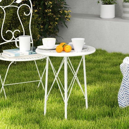 Round Garden Table Outdoor Terrace Table Ø40x50 cm with Adjustable Legs and X-Shaped Structure Table for Outdoor and Indoor Use White