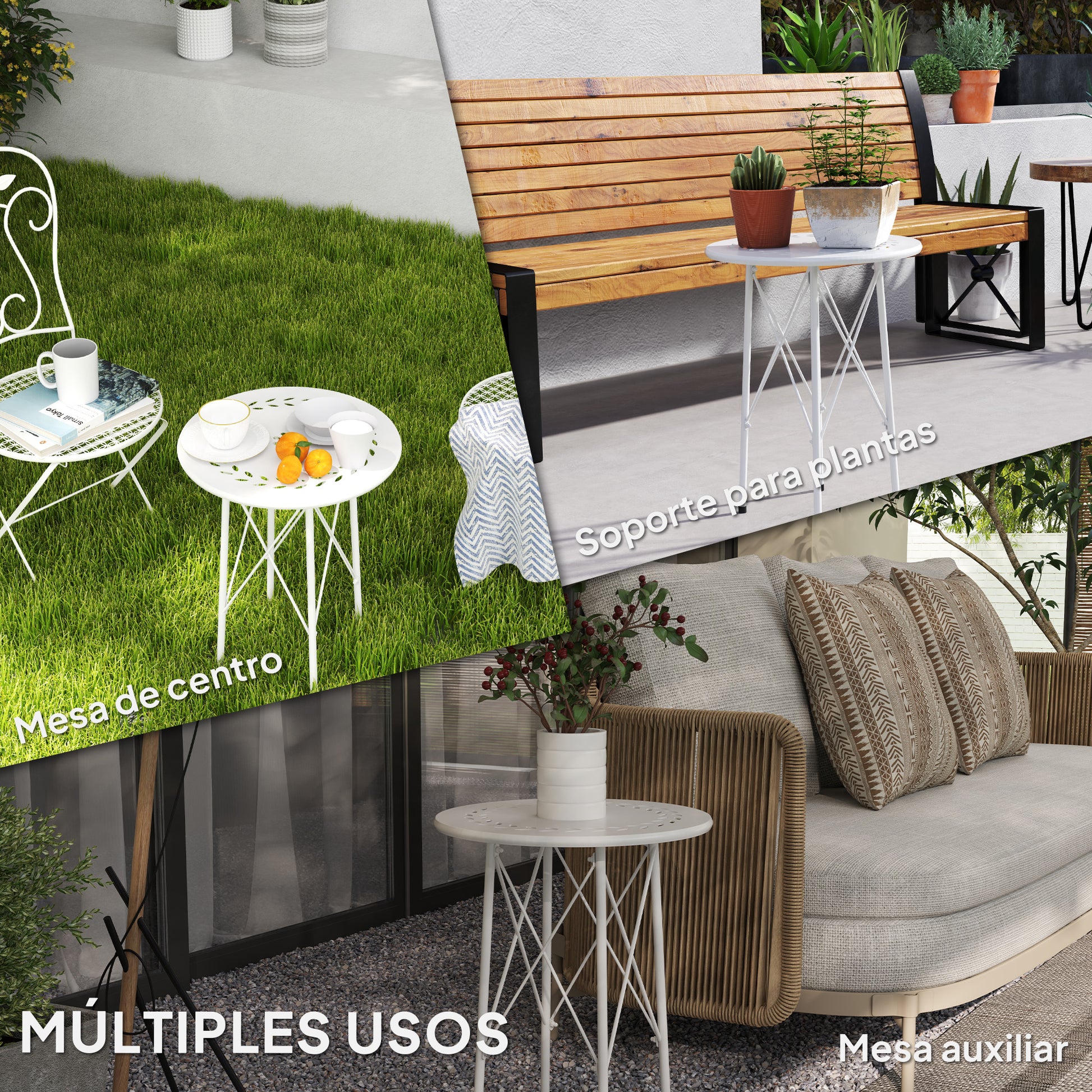Round Garden Table Outdoor Terrace Table Ø40x50 cm with Adjustable Legs and X-Shaped Structure Table for Outdoor and Indoor Use White