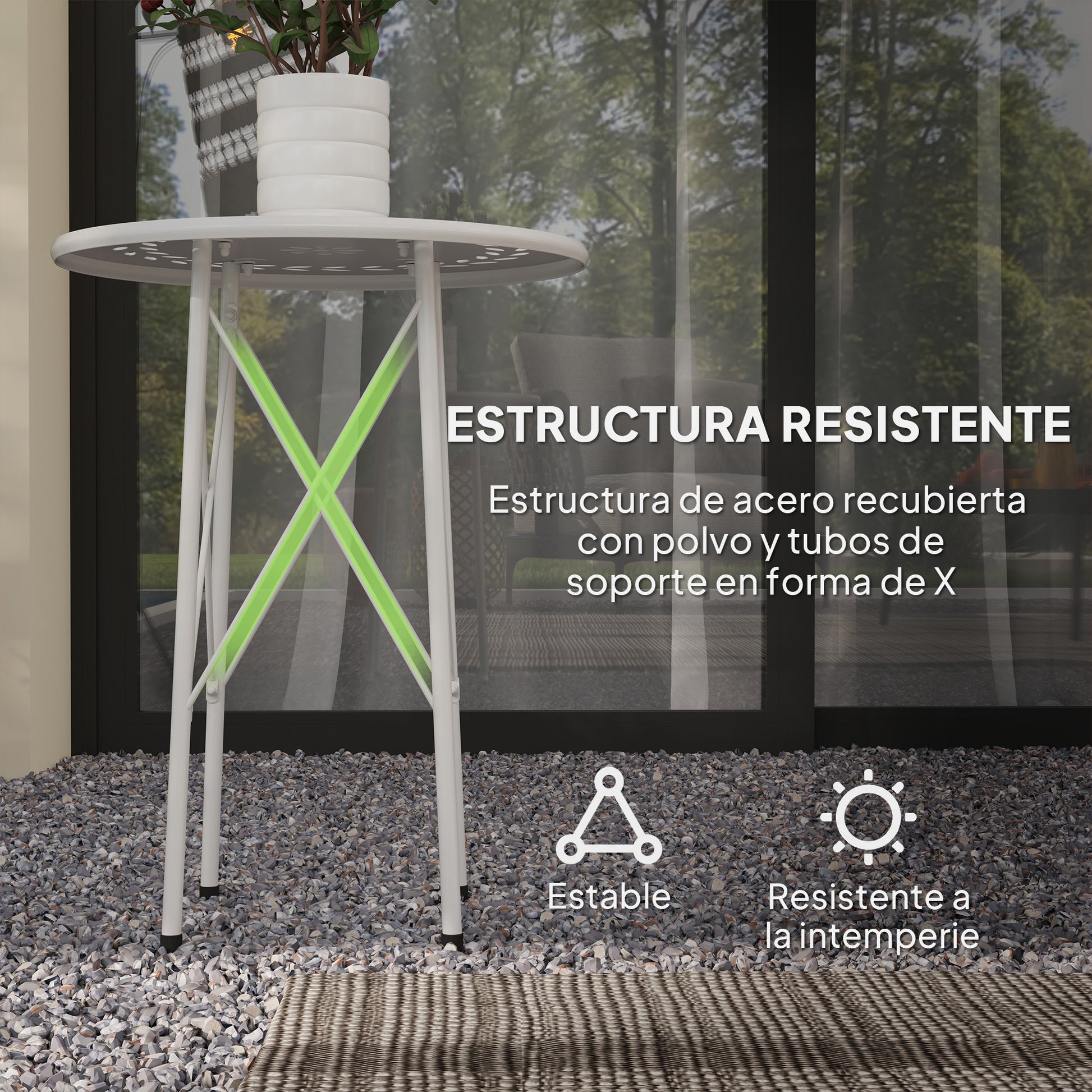Round Garden Table Outdoor Terrace Table Ø40x50 cm with Adjustable Legs and X-Shaped Structure Table for Outdoor and Indoor Use White
