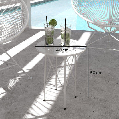 Round Garden Table Outdoor Terrace Table Ø40x50 cm with Adjustable Legs and X-Shaped Structure Table for Outdoor and Indoor Use White