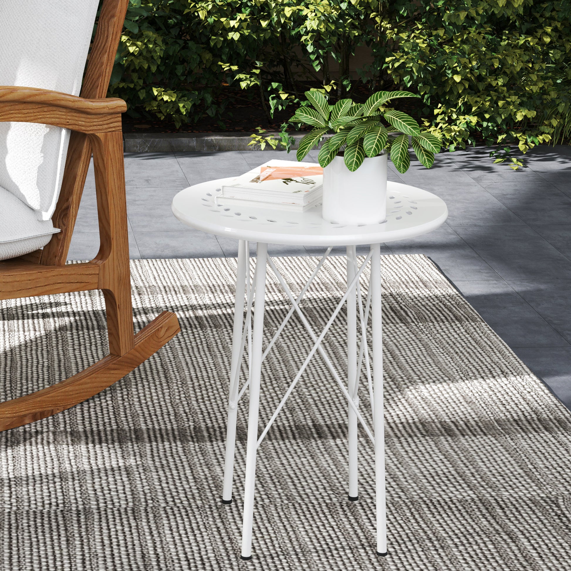 Round Garden Table Outdoor Terrace Table Ø40x50 cm with Adjustable Legs and X-Shaped Structure Table for Outdoor and Indoor Use White