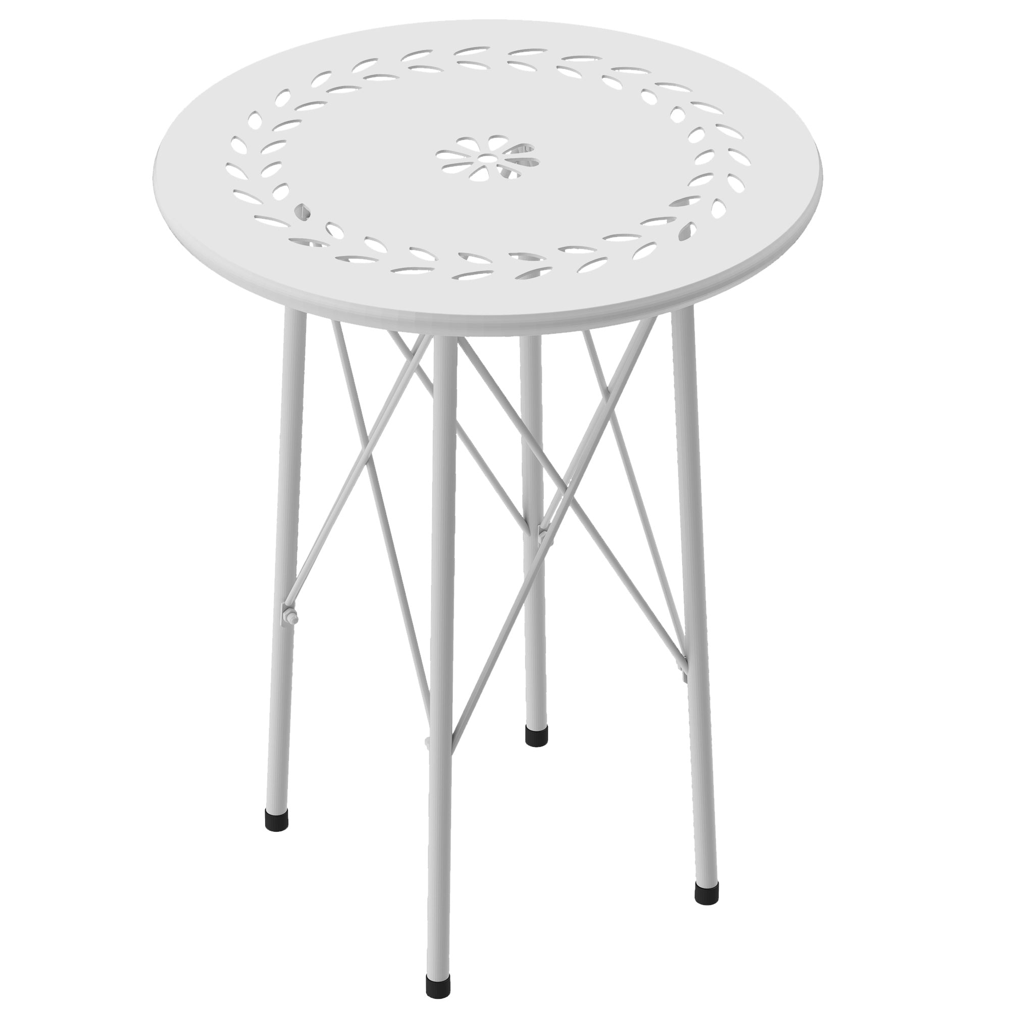 Round Garden Table Outdoor Terrace Table Ø40x50 cm with Adjustable Legs and X-Shaped Structure Table for Outdoor and Indoor Use White