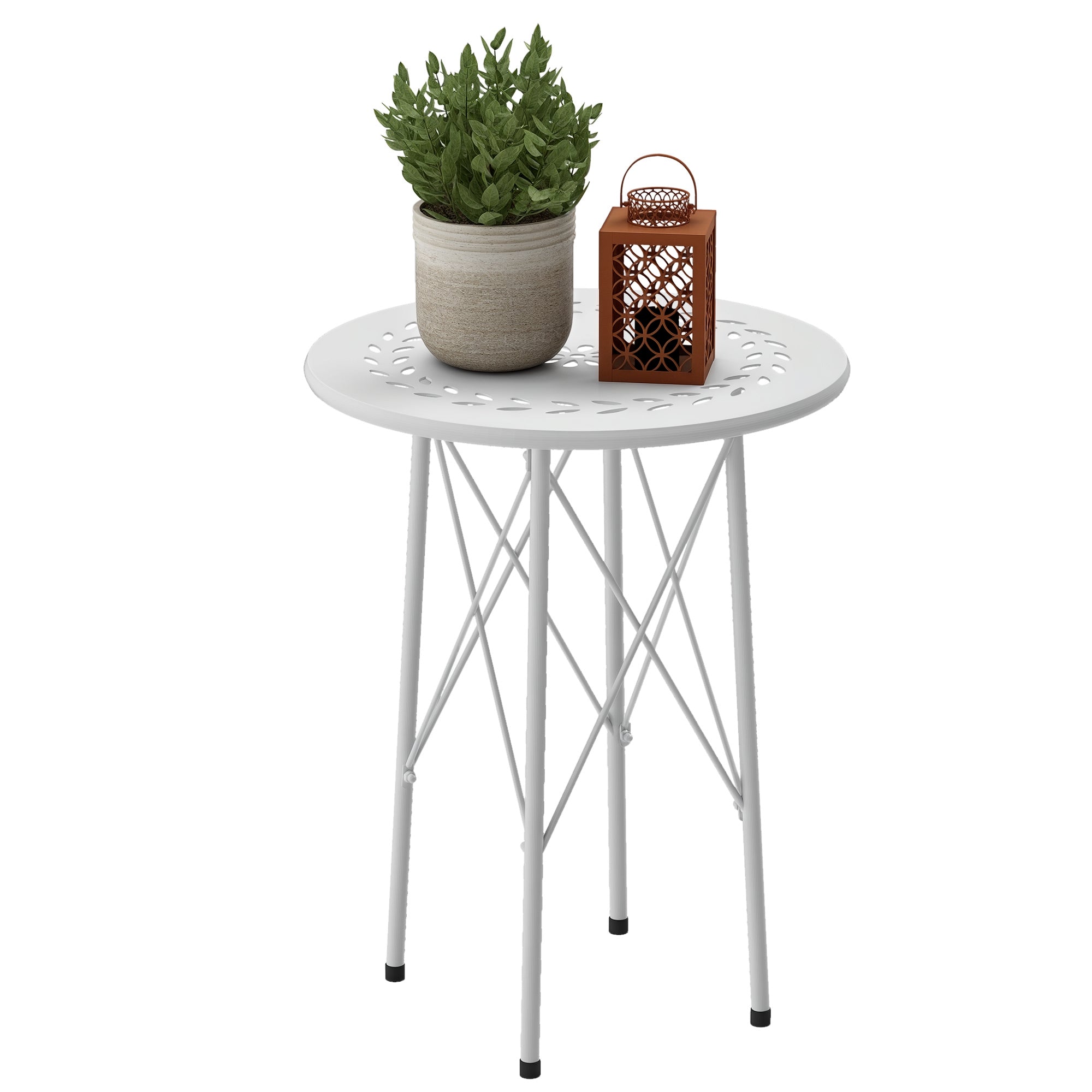 Round Garden Table Outdoor Terrace Table Ø40x50 cm with Adjustable Legs and X-Shaped Structure Table for Outdoor and Indoor Use White