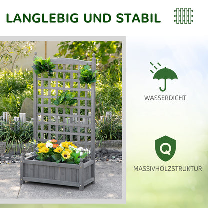 Raised Bed Planting Box with Trellis Planter Box Trellis Arch with Plant Support for Climbing Plants Garden Wood Gray 64 x 28 x 120 cm