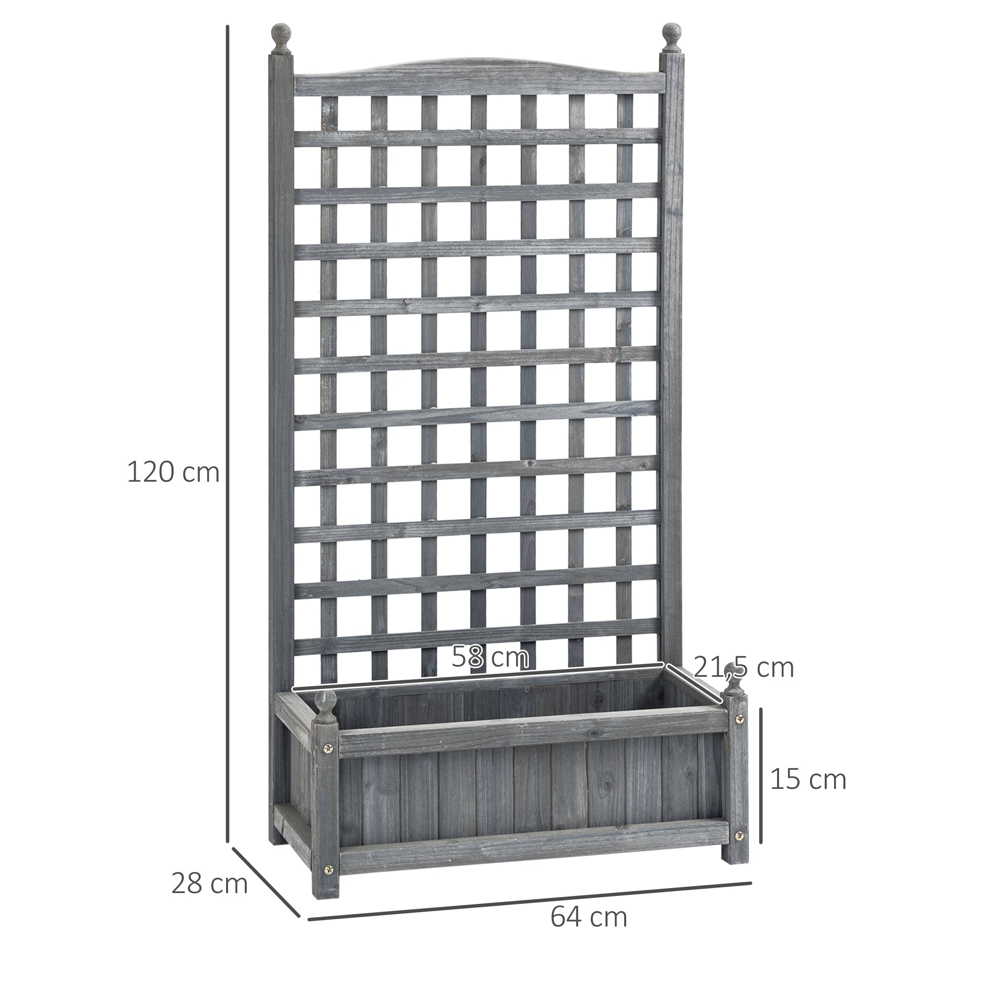 Raised Bed Planting Box with Trellis Planter Box Trellis Arch with Plant Support for Climbing Plants Garden Wood Gray 64 x 28 x 120 cm