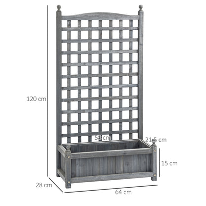 Raised Bed Planting Box with Trellis Planter Box Trellis Arch with Plant Support for Climbing Plants Garden Wood Gray 64 x 28 x 120 cm