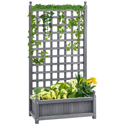 Raised Bed Planting Box with Trellis Planter Box Trellis Arch with Plant Support for Climbing Plants Garden Wood Gray 64 x 28 x 120 cm