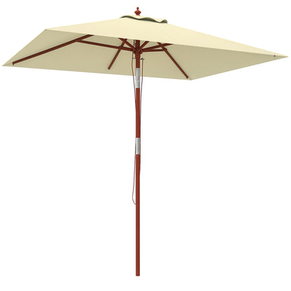 Garden Umbrella Terrace Exterior 200x150 cm Rectangular Garden Umbrella with Adjustable Angle Wooden Pole and Crank Sunshade for Patio Terrace Beige