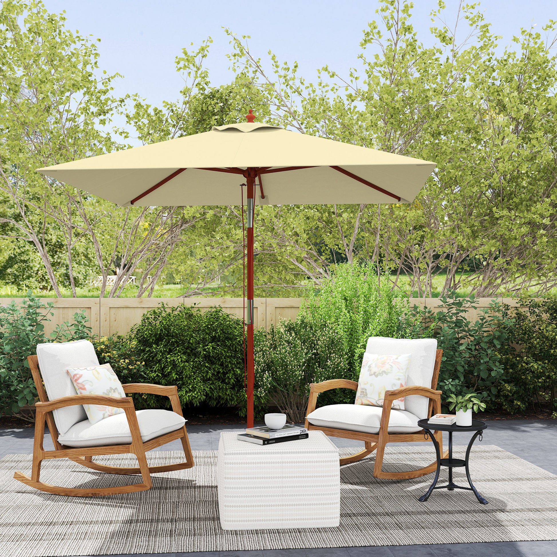 Garden Umbrella Terrace Exterior 200x150 cm Rectangular Garden Umbrella with Adjustable Angle Wooden Pole and Crank Sunshade for Patio Terrace Beige