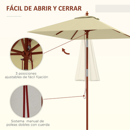 Garden Umbrella Terrace Exterior 200x150 cm Rectangular Garden Umbrella with Adjustable Angle Wooden Pole and Crank Sunshade for Patio Terrace Beige