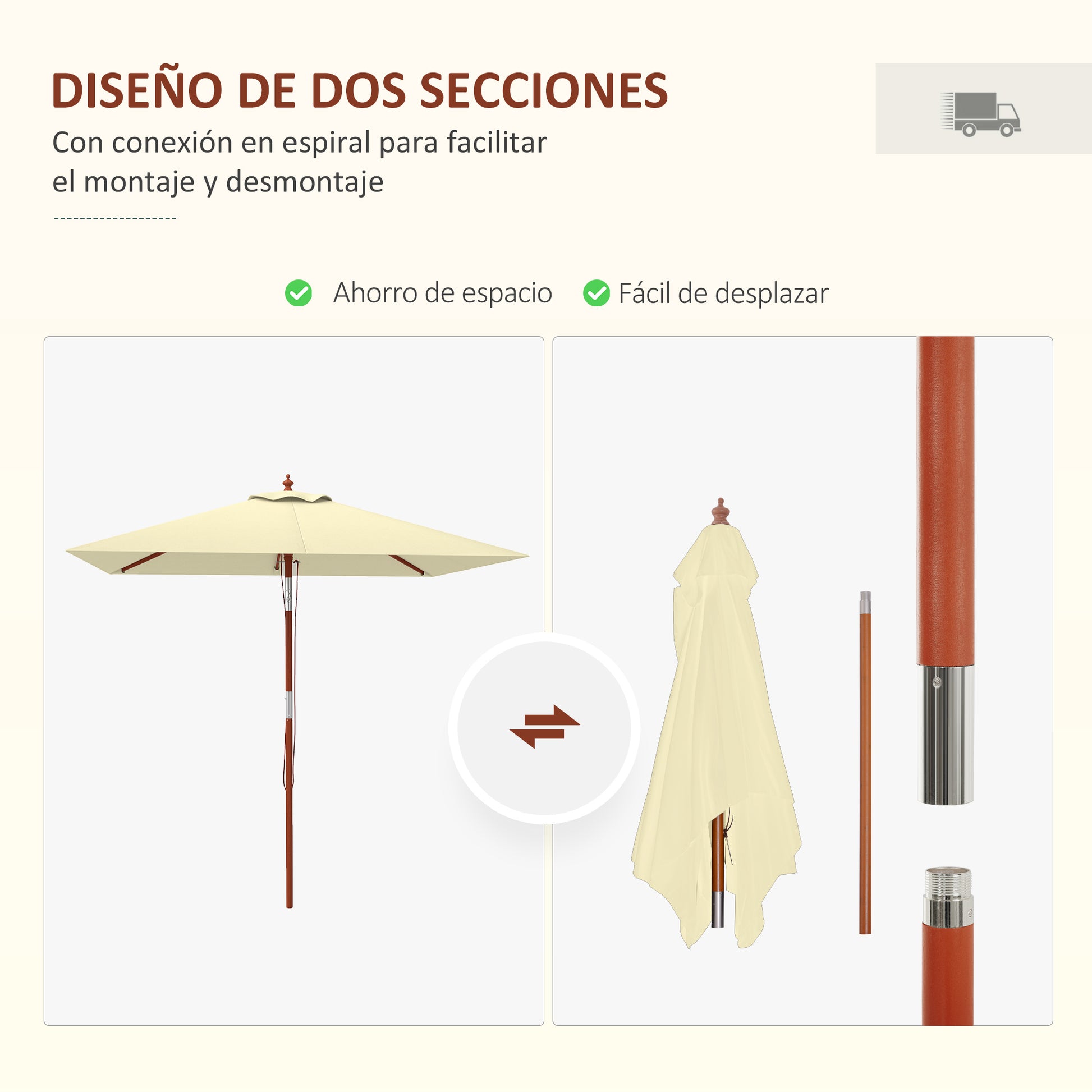 Garden Umbrella Terrace Exterior 200x150 cm Rectangular Garden Umbrella with Adjustable Angle Wooden Pole and Crank Sunshade for Patio Terrace Beige