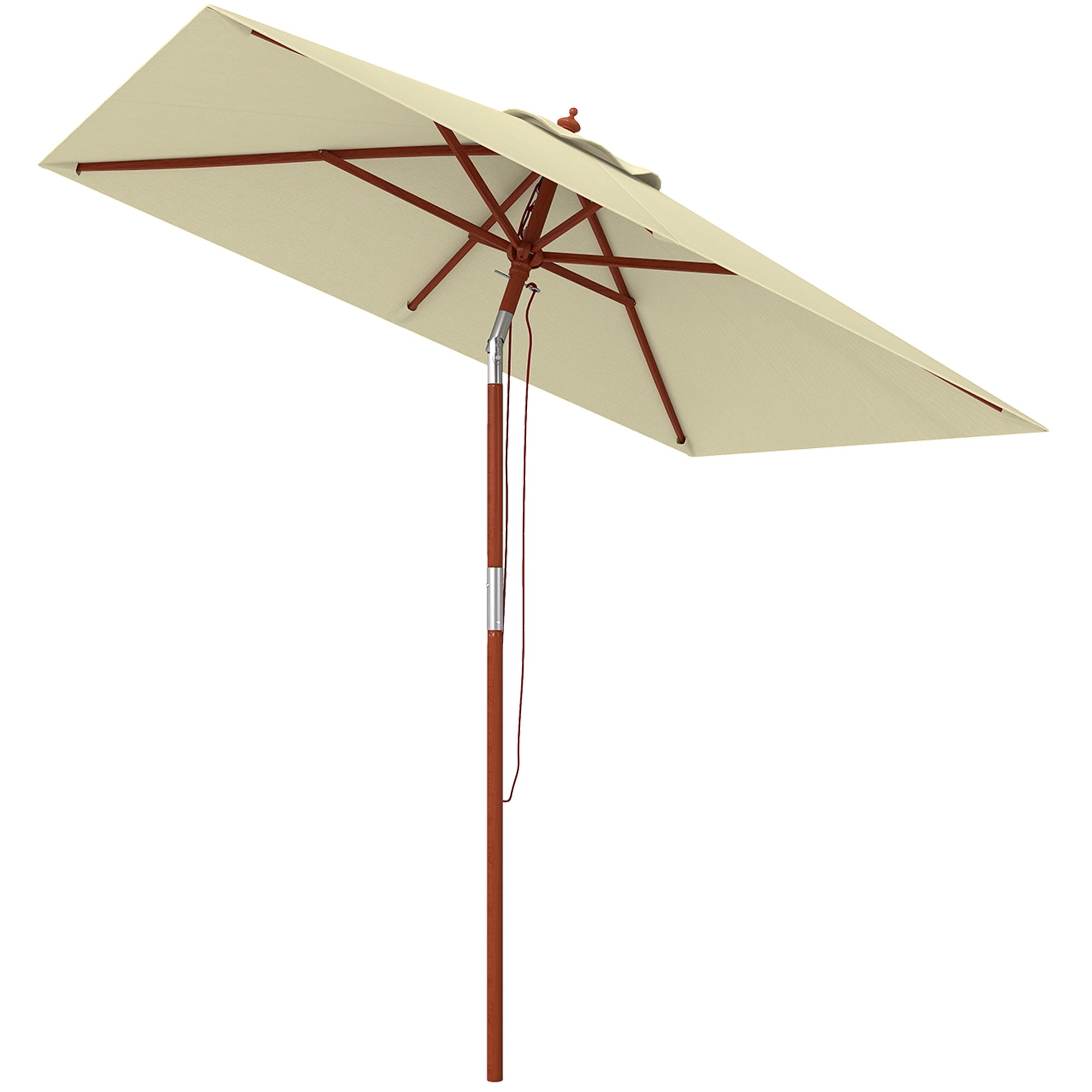 Garden Umbrella Terrace Exterior 200x150 cm Rectangular Garden Umbrella with Adjustable Angle Wooden Pole and Crank Sunshade for Patio Terrace Beige