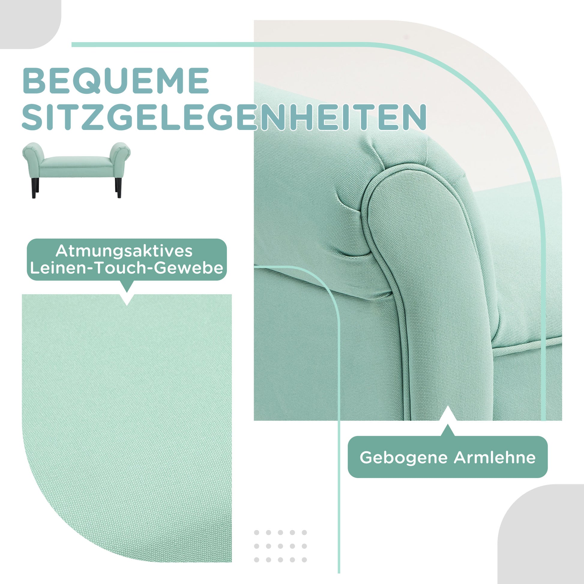 Bed Bench, Upholstered Bench, Seat Bench, Hallway Bench for Bedroom, Supports up to 130 kg, Sailcloth, Green, 102 x 36 x 51 cm