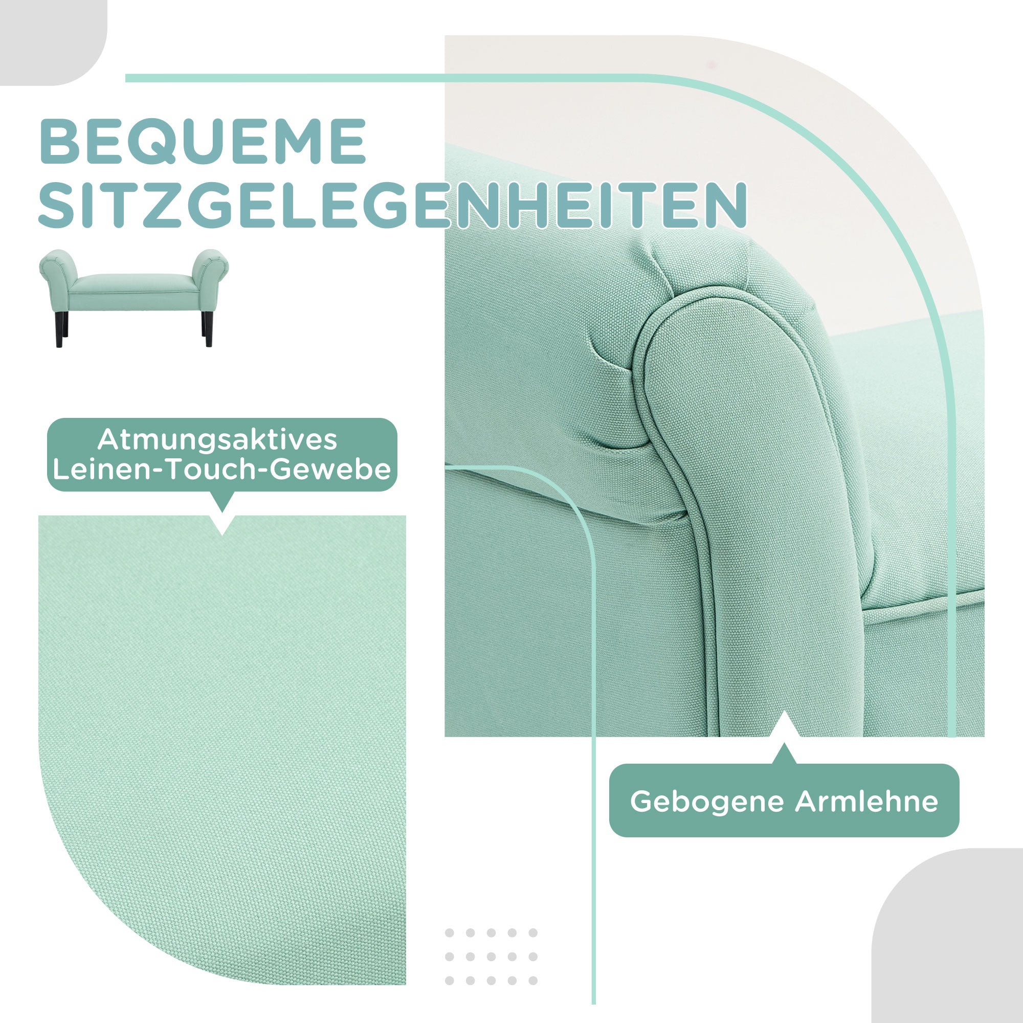 Bed Bench, Upholstered Bench, Seat Bench, Hallway Bench for Bedroom, Supports up to 130 kg, Sailcloth, Green, 102 x 36 x 51 cm
