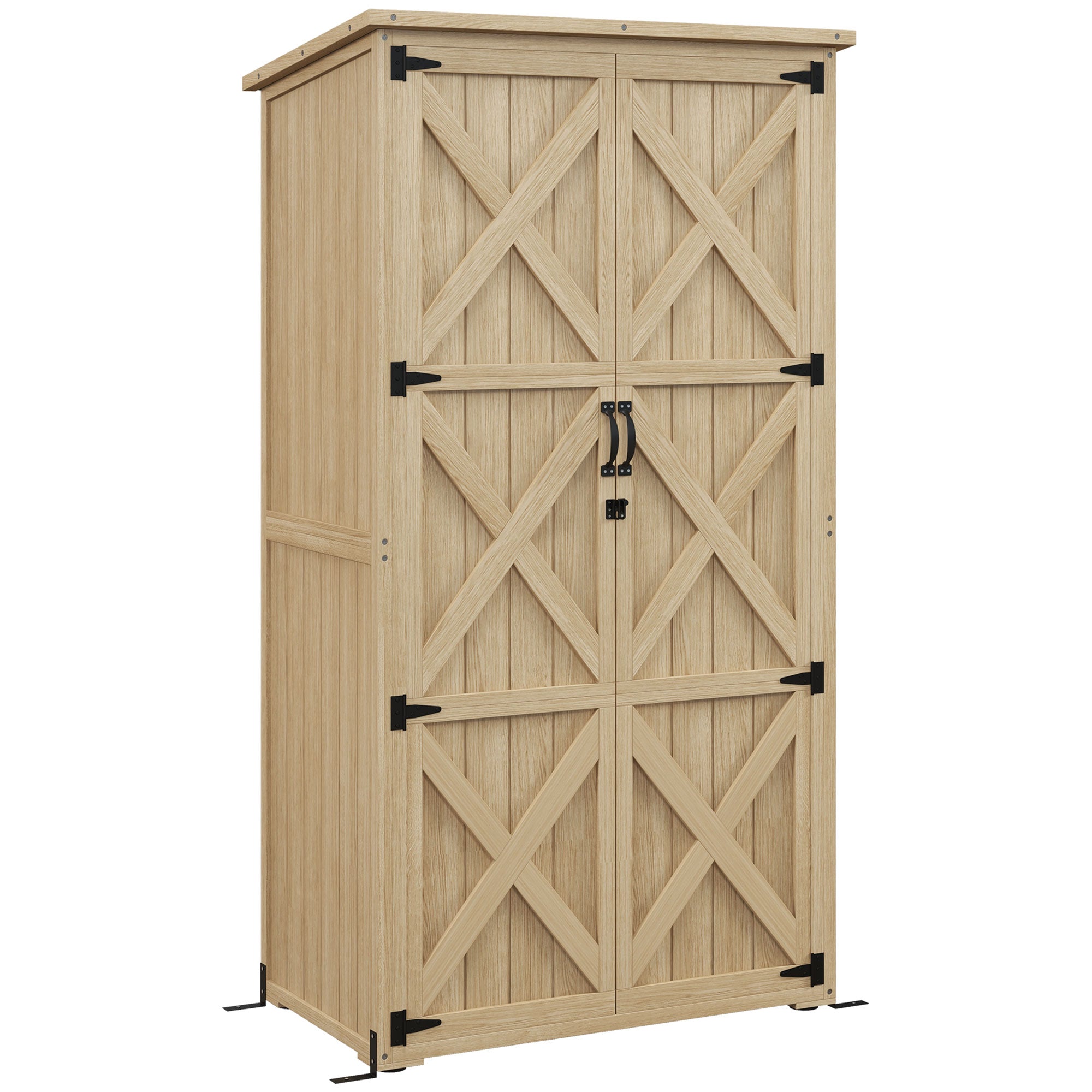 Garden Cabinet Garden Shelter for Tools on Foot 90L x 54.5W x 161/168.5H cm 2 Shelves Waterproof Bitumen Roof Pine Wood Autoclave