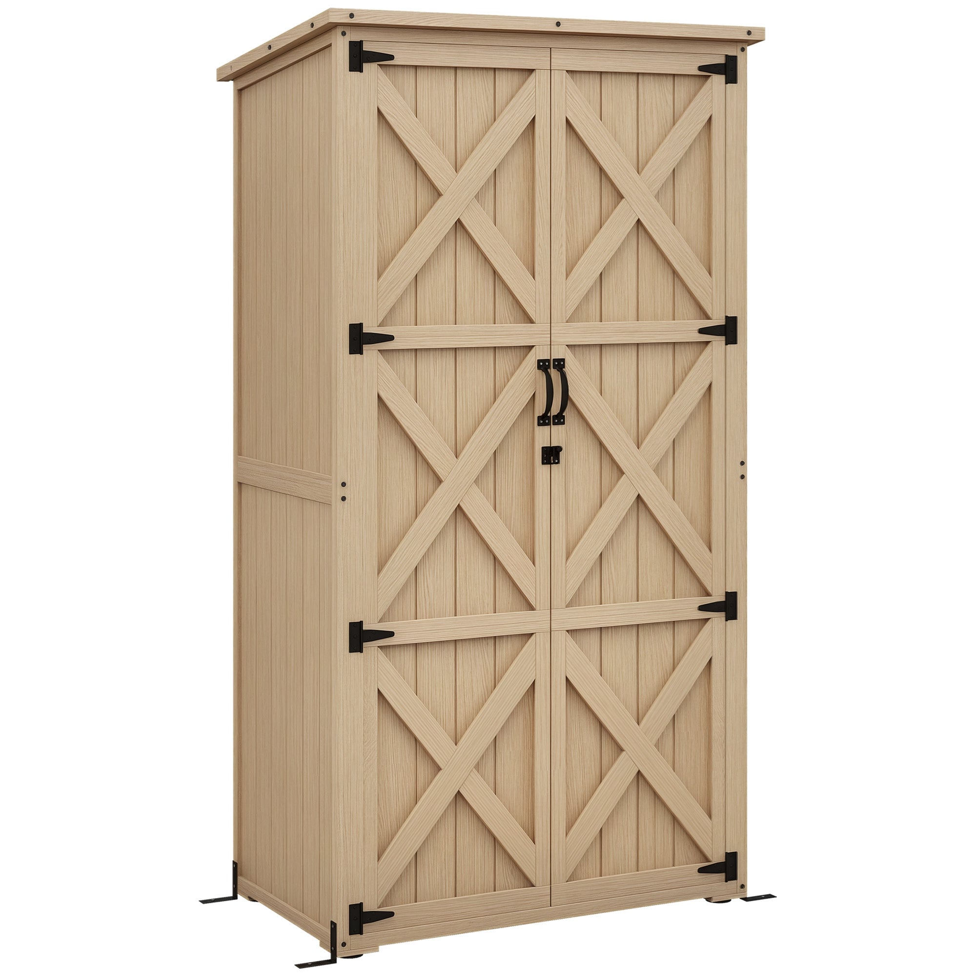 Garden Cabinet Garden Shelter for Tools on Foot 90L x 54.5W x 161/168.5H cm 2 Shelves Waterproof Bitumen Roof Pine Wood Autoclave
