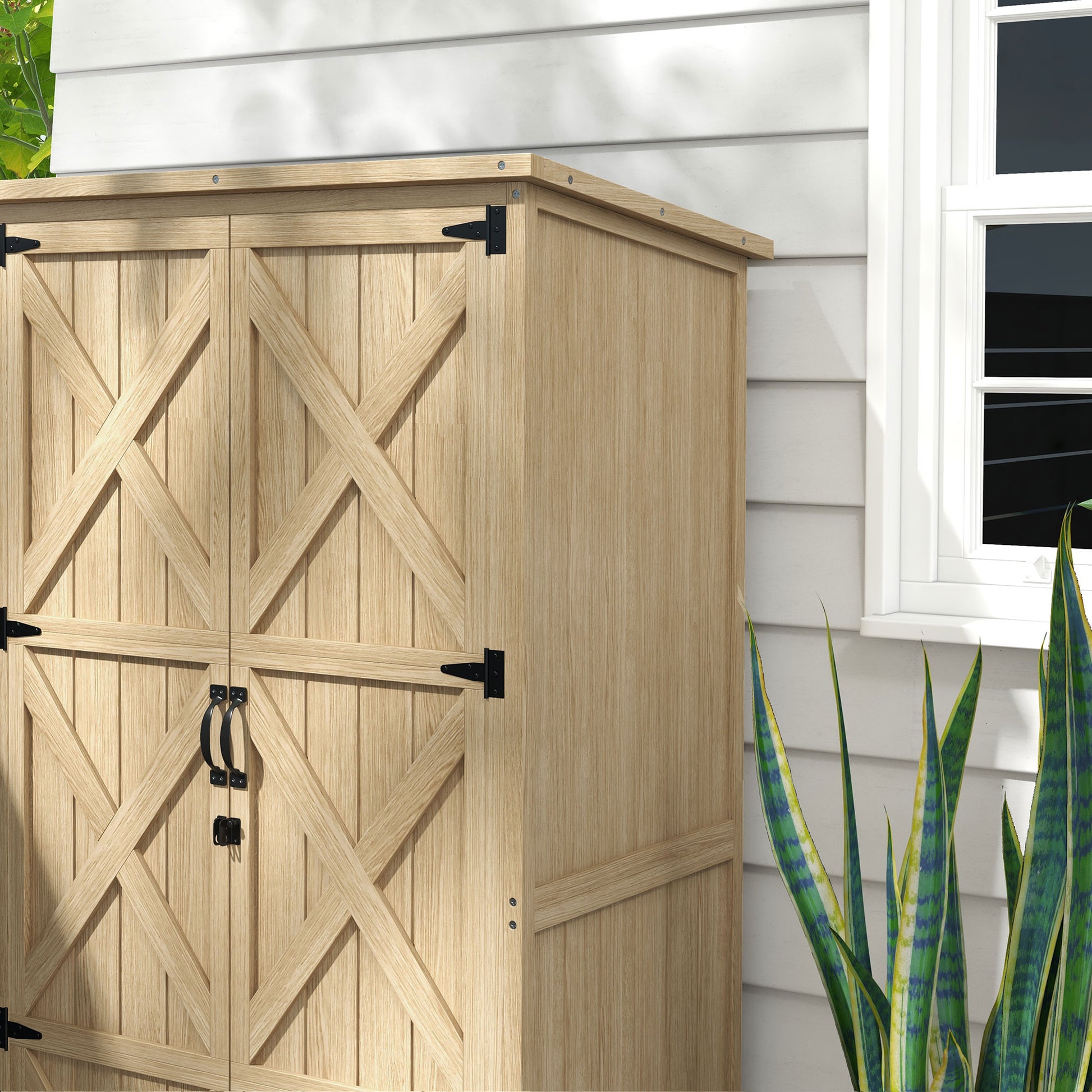 Garden Cabinet Garden Shelter for Tools on Foot 90L x 54.5W x 161/168.5H cm 2 Shelves Waterproof Bitumen Roof Pine Wood Autoclave