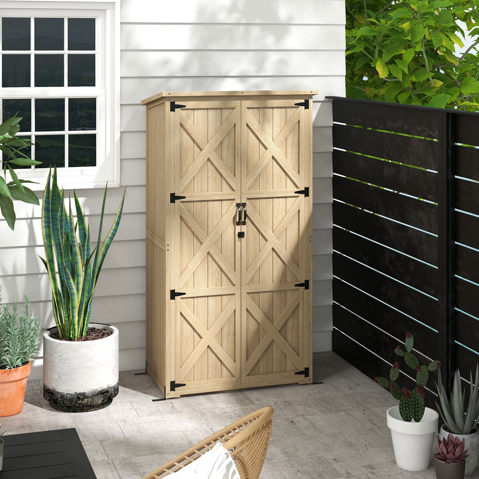Garden Cabinet Garden Shelter for Tools on Foot 90L x 54.5W x 161/168.5H cm 2 Shelves Waterproof Bitumen Roof Pine Wood Autoclave