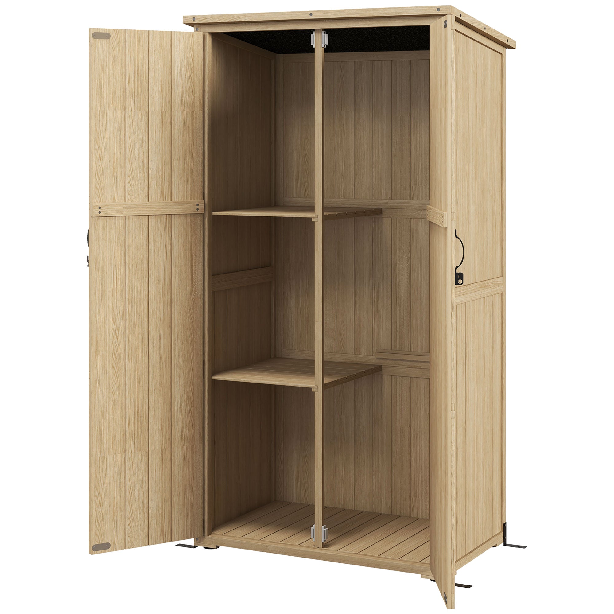Garden Cabinet Garden Shelter for Tools on Foot 90L x 54.5W x 161/168.5H cm 2 Shelves Waterproof Bitumen Roof Pine Wood Autoclave