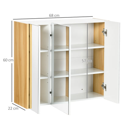 Bathroom mirror cabinet mirror 3 doors 4 adjustable shelves 68 x 22 x 60 cm light oak - white