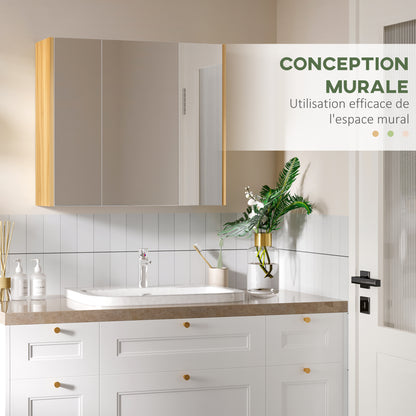 Bathroom mirror cabinet mirror 3 doors 4 adjustable shelves 68 x 22 x 60 cm light oak - white