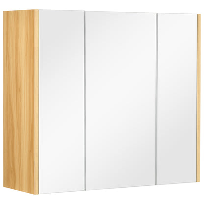 Bathroom mirror cabinet mirror 3 doors 4 adjustable shelves 68 x 22 x 60 cm light oak - white