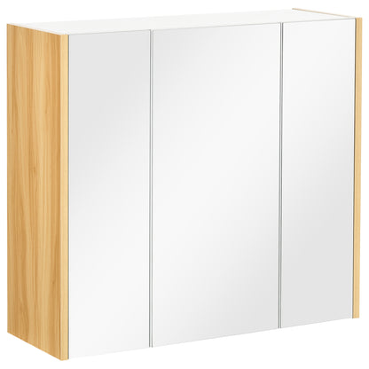 Bathroom mirror cabinet mirror 3 doors 4 adjustable shelves 68 x 22 x 60 cm light oak - white