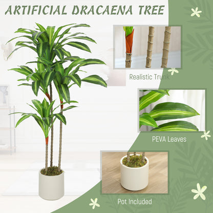 Dracaena Artificial Plant with Adjustable Branches, White PP & Cement Pot – PEVA Leaves & Wood Trunk, 60 × 40 × 120 cm (24 × 16 × 47 in)