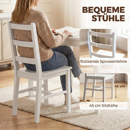 5-Piece Dining Set – Solid Pine Table & 4 Ladder-Back Chairs, White, Compact for Small Spaces