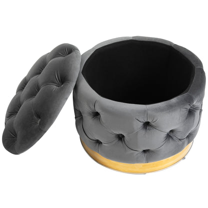 Vintage Ottoman, Storage Ottoman Bench Footstool Footrest with Storage, Upholstered Ottoman, Metal, Foam, Charcoal Gray, 55 x 55 x 42 cm