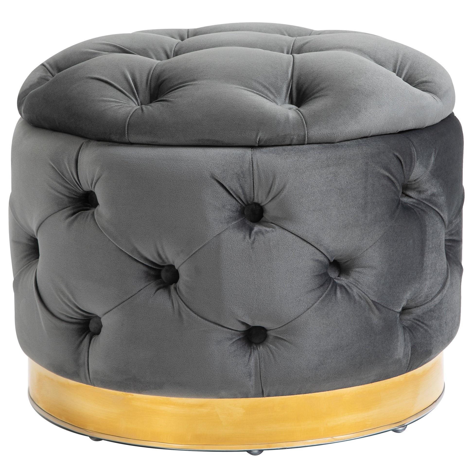 Vintage Ottoman, Storage Ottoman Bench Footstool Footrest with Storage, Upholstered Ottoman, Metal, Foam, Charcoal Gray, 55 x 55 x 42 cm