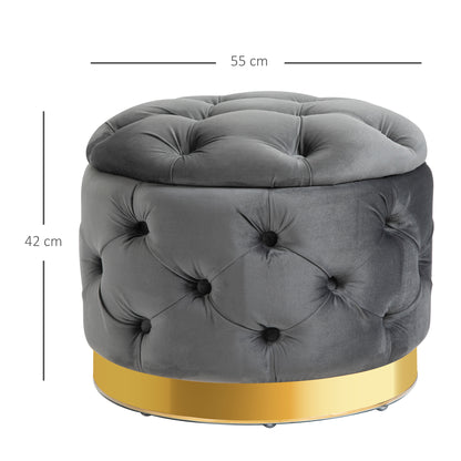 Vintage Ottoman, Storage Ottoman Bench Footstool Footrest with Storage, Upholstered Ottoman, Metal, Foam, Charcoal Gray, 55 x 55 x 42 cm