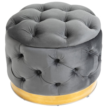 Vintage Ottoman, Storage Ottoman Bench Footstool Footrest with Storage, Upholstered Ottoman, Metal, Foam, Charcoal Gray, 55 x 55 x 42 cm