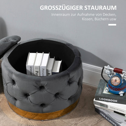 Vintage Ottoman, Storage Ottoman Bench Footstool Footrest with Storage, Upholstered Ottoman, Metal, Foam, Charcoal Gray, 55 x 55 x 42 cm