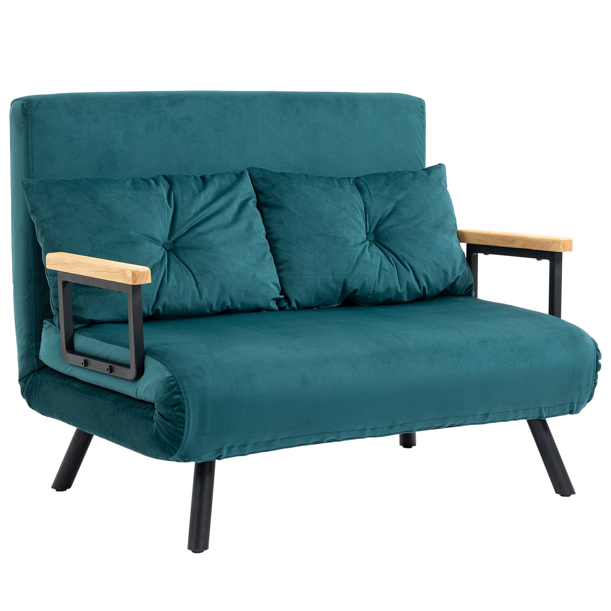 2-Seater Convertible Sofa Folding Sofa Bed with 5 Adjustable Backrest Levels and 2 Padded Cushions, Velvet Effect Fabric for Living Room, Guest Room, 102 x 73 x 81 cm, Dark Blue