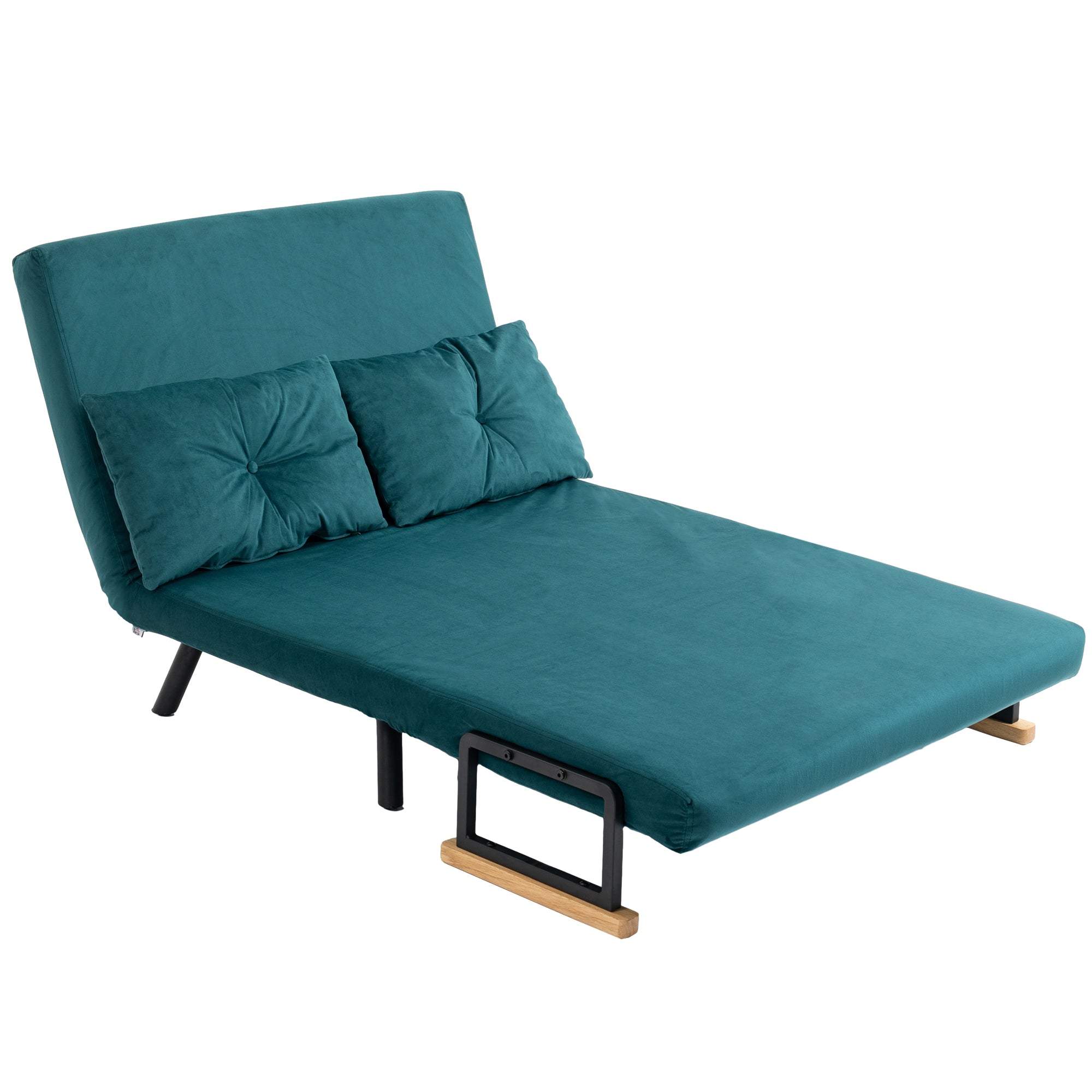 2-Seater Convertible Sofa Folding Sofa Bed with 5 Adjustable Backrest Levels and 2 Padded Cushions, Velvet Effect Fabric for Living Room, Guest Room, 102 x 73 x 81 cm, Dark Blue