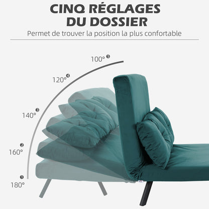 2-Seater Convertible Sofa Folding Sofa Bed with 5 Adjustable Backrest Levels and 2 Padded Cushions, Velvet Effect Fabric for Living Room, Guest Room, 102 x 73 x 81 cm, Dark Blue