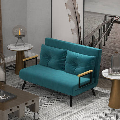 2-Seater Convertible Sofa Folding Sofa Bed with 5 Adjustable Backrest Levels and 2 Padded Cushions, Velvet Effect Fabric for Living Room, Guest Room, 102 x 73 x 81 cm, Dark Blue