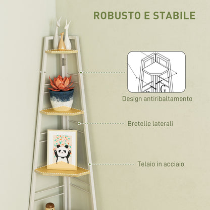 5-Tier Corner Bookcase, Modern Foldable Shelf with Adjustable Feet, Steel and Wood Bookshelf, 37.5x37.5x160 cm, Wood Color